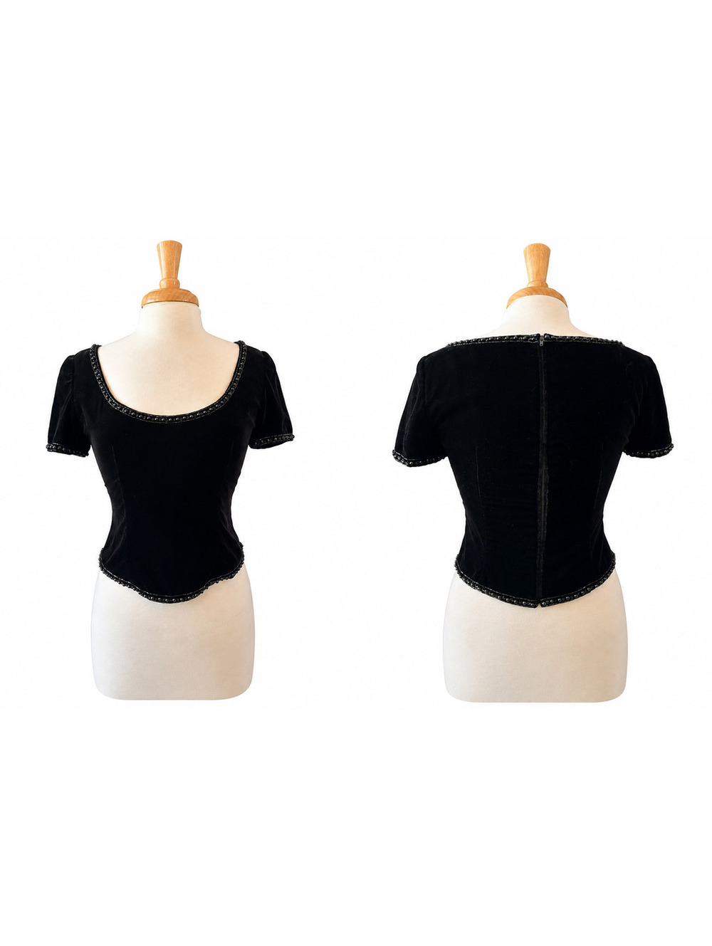 Vintage 80s VIE Victoria Royal Black Velvet Beaded Corset Top Size 6